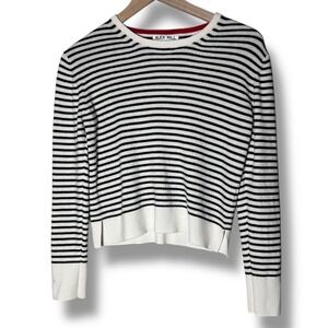 Alex Mill Large Slim Fit Crewneck Wool Sweater Black White Stripe Coastal